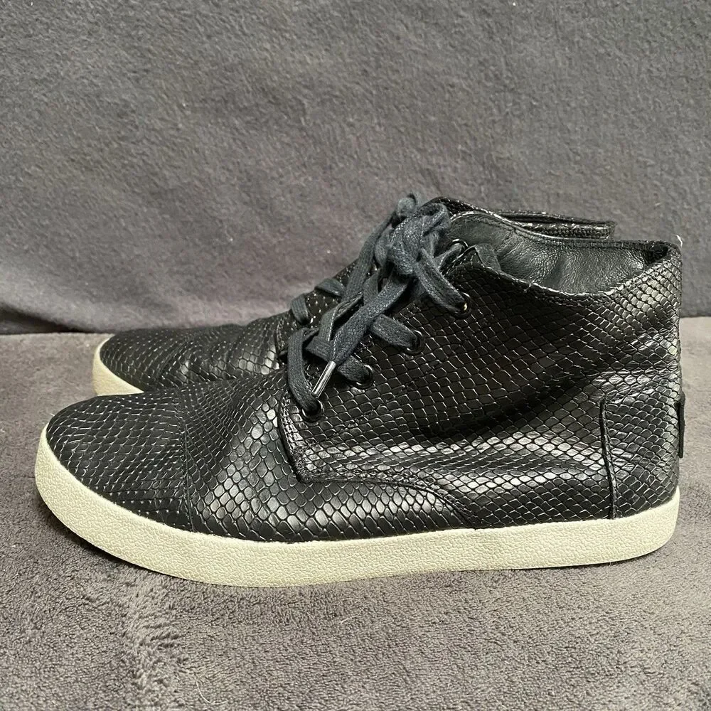 TOMS Black Leather Snakeskin High Top Sneakers Women's Size 8 Lace Up Booties 8M